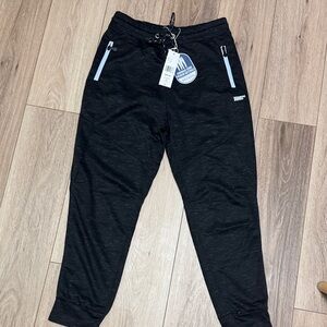 Reason NWT L Black Jogger Pants White ZIPPER POCKETS BACK POCKET PULL STRING
